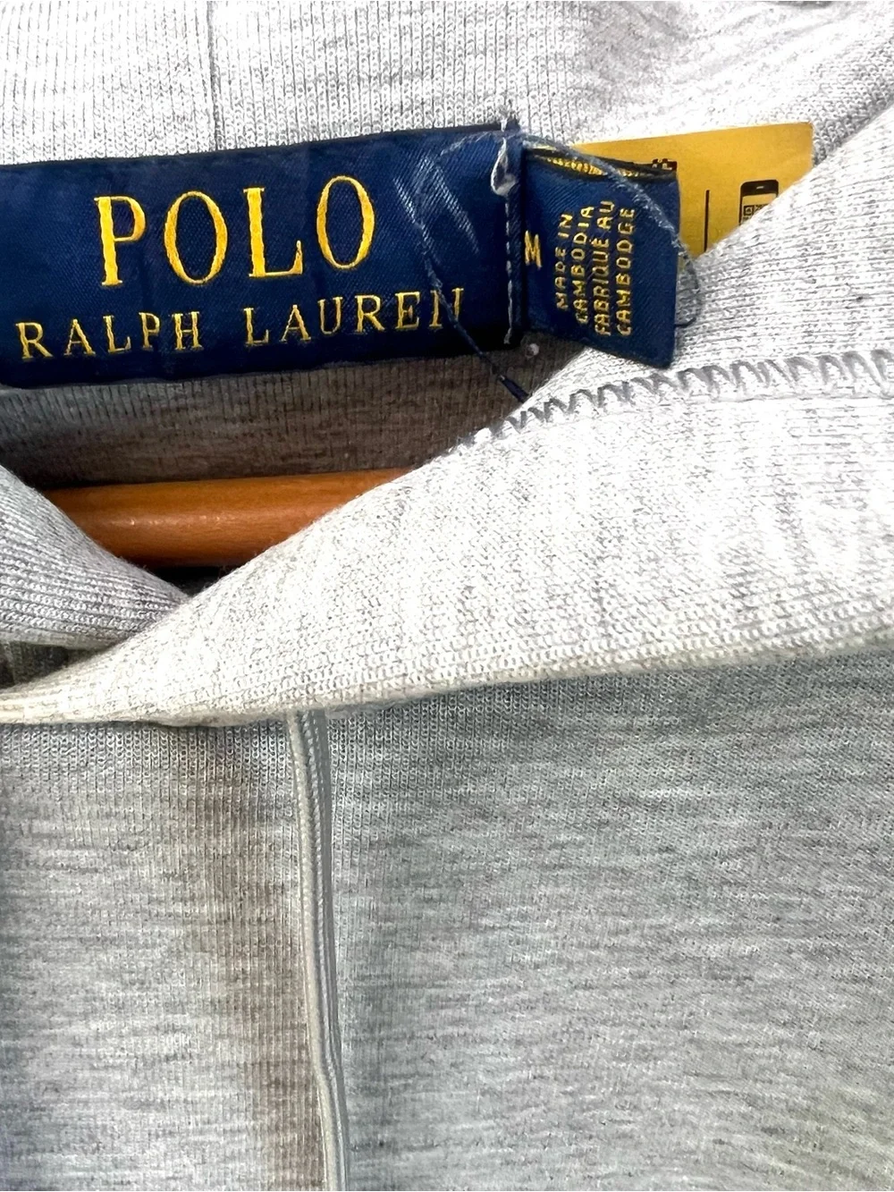 Men’s Polo Ralph Lauren Big Pony Hoodie Grey Gold Sleeve Spellout Size M